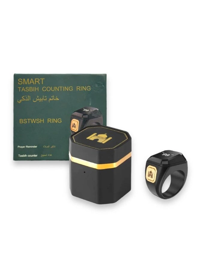 BSTWSH Smart Digital Tasbih Counter Ring 20mm, Metal Zinc Alloy Zikr Ring, Bluetooth Tasbeeh Counter with OLED Display, Vibration Alerts at 33 66 99, Prayer Time Reminder, Rechargeable Charging Case, Long Battery Life, Islamic Zikr & Tasbih Accessory - Image 2